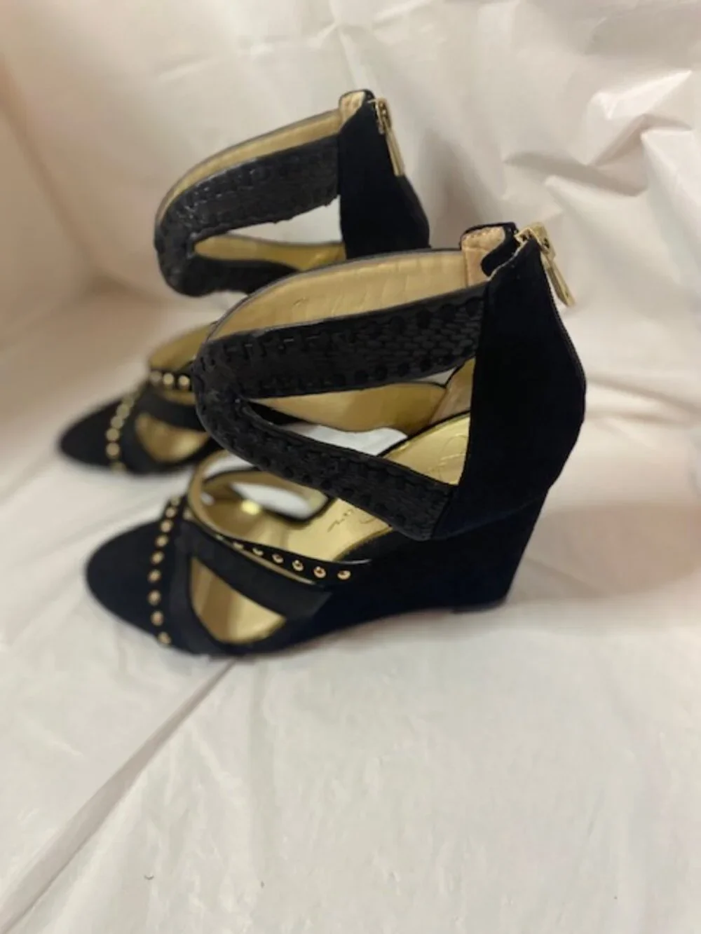 Jessica Simpson Black Zenolia Studded Strappy Wedge Sandals - Size 8M